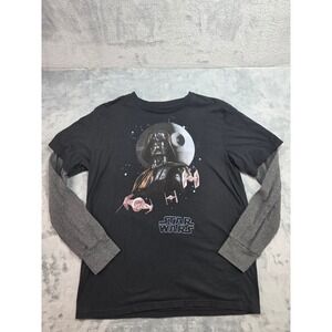 Star Wars Darth Vader Death Star Layered Long Sleeve Graphic T-Shirt XL Black